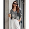 image:imageWIHOLL 34 Length Sleeve Womens Tops Dressy Casual Blouses V Neck Shirts Summer Clothes Early Fall Fashion OutfitsBoho Charcoal Grey