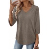 image:imageWIHOLL 34 Length Sleeve Womens Tops Dressy Casual Blouses V Neck Shirts Summer Clothes Early Fall Fashion OutfitsCoffee