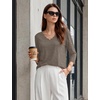image:imageWIHOLL 34 Length Sleeve Womens Tops Dressy Casual Blouses V Neck Shirts Summer Clothes Early Fall Fashion OutfitsCoffee