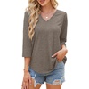 image:imageWIHOLL 34 Length Sleeve Womens Tops Dressy Casual Blouses V Neck Shirts Summer Clothes Early Fall Fashion OutfitsCoffee