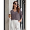 image:imageWIHOLL 34 Length Sleeve Womens Tops Dressy Casual Blouses V Neck Shirts Summer Clothes Early Fall Fashion OutfitsMocha Grey Purple