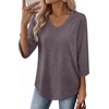 image:imageWIHOLL 34 Length Sleeve Womens Tops Dressy Casual Blouses V Neck Shirts Summer Clothes Early Fall Fashion OutfitsMocha Grey Purple