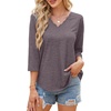 image:imageWIHOLL 34 Length Sleeve Womens Tops Dressy Casual Blouses V Neck Shirts Summer Clothes Early Fall Fashion OutfitsMocha Grey Purple