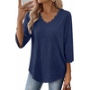 image:imageWIHOLL 34 Length Sleeve Womens Tops Dressy Casual Blouses V Neck Shirts Summer Clothes Early Fall Fashion OutfitsNavy Blue