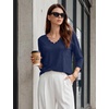 image:imageWIHOLL 34 Length Sleeve Womens Tops Dressy Casual Blouses V Neck Shirts Summer Clothes Early Fall Fashion OutfitsNavy Blue