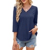 image:imageWIHOLL 34 Length Sleeve Womens Tops Dressy Casual Blouses V Neck Shirts Summer Clothes Early Fall Fashion OutfitsNavy Blue