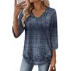 image:imageWIHOLL 34 Length Sleeve Womens Tops Dressy Casual Blouses V Neck Shirts Summer Clothes Early Fall Fashion OutfitsNavy Boho