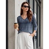 image:imageWIHOLL 34 Length Sleeve Womens Tops Dressy Casual Blouses V Neck Shirts Summer Clothes Early Fall Fashion OutfitsNavy Boho