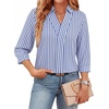 image:imageWIHOLL 34 Length Sleeve Womens Tops Dressy V Neck Collared Shirts Business Casual Work Blouses Summer Vacation Outfits 20262blue Stripes