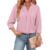 image:imageWIHOLL 34 Length Sleeve Womens Tops Dressy V Neck Collared Shirts Business Casual Work Blouses Summer Vacation Outfits 2026Bpink Stripes