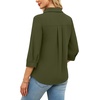 image:imageWIHOLL 34 Length Sleeve Womens Tops Dressy V Neck Collared Shirts Business Casual Work Blouses Summer Vacation Outfits 2026Zarmy Green