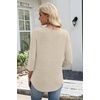 image:imageWIHOLL 34 Length Sleeve Womens Tops Lightweight Summer Fall Outfits  Ribbed Sleeve Patchwork V Neck Color Block Loose Fit Curved HemBeige