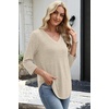 image:imageWIHOLL 34 Length Sleeve Womens Tops Lightweight Summer Fall Outfits  Ribbed Sleeve Patchwork V Neck Color Block Loose Fit Curved HemBeige