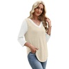 image:imageWIHOLL 34 Length Sleeve Womens Tops Lightweight Summer Fall Outfits  Ribbed Sleeve Patchwork V Neck Color Block Loose Fit Curved HemBeige White