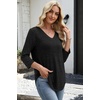 image:imageWIHOLL 34 Length Sleeve Womens Tops Lightweight Summer Fall Outfits  Ribbed Sleeve Patchwork V Neck Color Block Loose Fit Curved HemBlack