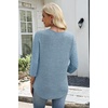 image:imageWIHOLL 34 Length Sleeve Womens Tops Lightweight Summer Fall Outfits  Ribbed Sleeve Patchwork V Neck Color Block Loose Fit Curved HemBlue