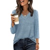 image:imageWIHOLL 34 Length Sleeve Womens Tops Lightweight Summer Fall Outfits  Ribbed Sleeve Patchwork V Neck Color Block Loose Fit Curved HemBlue
