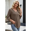 image:imageWIHOLL 34 Length Sleeve Womens Tops Lightweight Summer Fall Outfits  Ribbed Sleeve Patchwork V Neck Color Block Loose Fit Curved HemCoffee