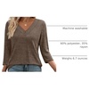 image:imageWIHOLL 34 Length Sleeve Womens Tops Lightweight Summer Fall Outfits  Ribbed Sleeve Patchwork V Neck Color Block Loose Fit Curved HemCoffee