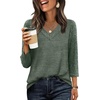 image:imageWIHOLL 34 Length Sleeve Womens Tops Lightweight Summer Fall Outfits  Ribbed Sleeve Patchwork V Neck Color Block Loose Fit Curved HemGreen