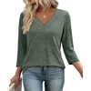 image:imageWIHOLL 34 Length Sleeve Womens Tops Lightweight Summer Fall Outfits  Ribbed Sleeve Patchwork V Neck Color Block Loose Fit Curved HemGreen
