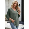 image:imageWIHOLL 34 Length Sleeve Womens Tops Lightweight Summer Fall Outfits  Ribbed Sleeve Patchwork V Neck Color Block Loose Fit Curved HemGreen