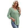 image:imageWIHOLL 34 Length Sleeve Womens Tops Lightweight Summer Fall Outfits  Ribbed Sleeve Patchwork V Neck Color Block Loose Fit Curved HemLight Green