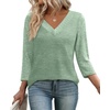 image:imageWIHOLL 34 Length Sleeve Womens Tops Lightweight Summer Fall Outfits  Ribbed Sleeve Patchwork V Neck Color Block Loose Fit Curved HemLight Green