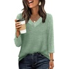 image:imageWIHOLL 34 Length Sleeve Womens Tops Lightweight Summer Fall Outfits  Ribbed Sleeve Patchwork V Neck Color Block Loose Fit Curved HemLight Green