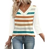 image:imageWIHOLL 34 Length Sleeve Womens Tops Lightweight Summer Fall Outfits  Ribbed Sleeve Patchwork V Neck Color Block Loose Fit Curved HemPrint 01