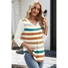 image:imageWIHOLL 34 Length Sleeve Womens Tops Lightweight Summer Fall Outfits  Ribbed Sleeve Patchwork V Neck Color Block Loose Fit Curved HemPrint 01