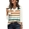 image:imageWIHOLL 34 Length Sleeve Womens Tops Lightweight Summer Fall Outfits  Ribbed Sleeve Patchwork V Neck Color Block Loose Fit Curved HemPrint 01