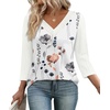 image:imageWIHOLL 34 Length Sleeve Womens Tops Lightweight Summer Fall Outfits  Ribbed Sleeve Patchwork V Neck Color Block Loose Fit Curved HemPrint 02