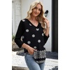 image:imageWIHOLL 34 Length Sleeve Womens Tops Lightweight Summer Fall Outfits  Ribbed Sleeve Patchwork V Neck Color Block Loose Fit Curved HemPrint 03