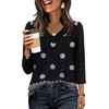 image:imageWIHOLL 34 Length Sleeve Womens Tops Lightweight Summer Fall Outfits  Ribbed Sleeve Patchwork V Neck Color Block Loose Fit Curved HemPrint 03