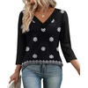 image:imageWIHOLL 34 Length Sleeve Womens Tops Lightweight Summer Fall Outfits  Ribbed Sleeve Patchwork V Neck Color Block Loose Fit Curved HemPrint 03