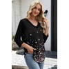 image:imageWIHOLL 34 Length Sleeve Womens Tops Lightweight Summer Fall Outfits  Ribbed Sleeve Patchwork V Neck Color Block Loose Fit Curved HemPrint 04