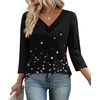 image:imageWIHOLL 34 Length Sleeve Womens Tops Lightweight Summer Fall Outfits  Ribbed Sleeve Patchwork V Neck Color Block Loose Fit Curved HemPrint 04