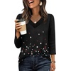image:imageWIHOLL 34 Length Sleeve Womens Tops Lightweight Summer Fall Outfits  Ribbed Sleeve Patchwork V Neck Color Block Loose Fit Curved HemPrint 04