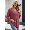 image:imageWIHOLL 34 Length Sleeve Womens Tops Lightweight Summer Fall Outfits  Ribbed Sleeve Patchwork V Neck Color Block Loose Fit Curved HemRed