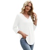 image:imageWIHOLL 34 Length Sleeve Womens Tops Lightweight Summer Fall Outfits  Ribbed Sleeve Patchwork V Neck Color Block Loose Fit Curved HemWhite