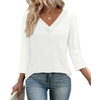 image:imageWIHOLL 34 Length Sleeve Womens Tops Lightweight Summer Fall Outfits  Ribbed Sleeve Patchwork V Neck Color Block Loose Fit Curved HemWhite