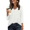image:imageWIHOLL 34 Length Sleeve Womens Tops Lightweight Summer Fall Outfits  Ribbed Sleeve Patchwork V Neck Color Block Loose Fit Curved HemWhite