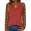 image:imageWIHOLL Long Sleeve Shirts for Women Color Block Raglan Tops Fall FashionCaramel Plaid