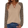image:imageWIHOLL Long Sleeve Shirts for Women Color Block Raglan Tops Fall FashionLeopard Khaki