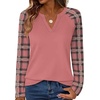 image:imageWIHOLL Long Sleeve Shirts for Women Color Block Raglan Tops Fall FashionPink Plaid