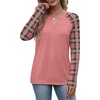 image:imageWIHOLL Long Sleeve Shirts for Women Color Block Raglan Tops Fall FashionPink Plaid