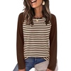 image:imageWIHOLL Long Sleeve Shirts for Women Crewneck Tops Fall Clothes Outfits 2026  Dressy Casual Crewneck Striped Teacher T Shirts Winter Trendy Cute Sweatshirt for Vacation Travel Date Office Work 2026BrownApricot