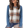 image:imageWIHOLL Long Sleeve Shirts for Women Crewneck Tops Fall Clothes Outfits 2026  Dressy Casual Crewneck Striped Teacher T Shirts Winter Trendy Cute Sweatshirt for Vacation Travel Date Office Work 2026Plaid Khaki Imitation Denim
