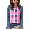image:imageWIHOLL Long Sleeve Shirts for Women Crewneck Tops Fall Clothes Outfits 2026  Dressy Casual Crewneck Striped Teacher T Shirts Winter Trendy Cute Sweatshirt for Vacation Travel Date Office Work 2026Plaid Pink Imitation Denim